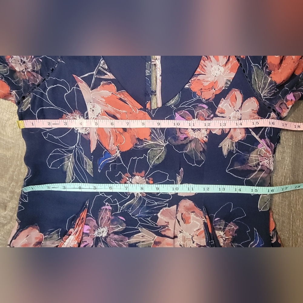 Free People All Eyes on You Floral Mini Dress Tunic Womens 2 Navy Pink Flowy Boh - Picture 12 of 15